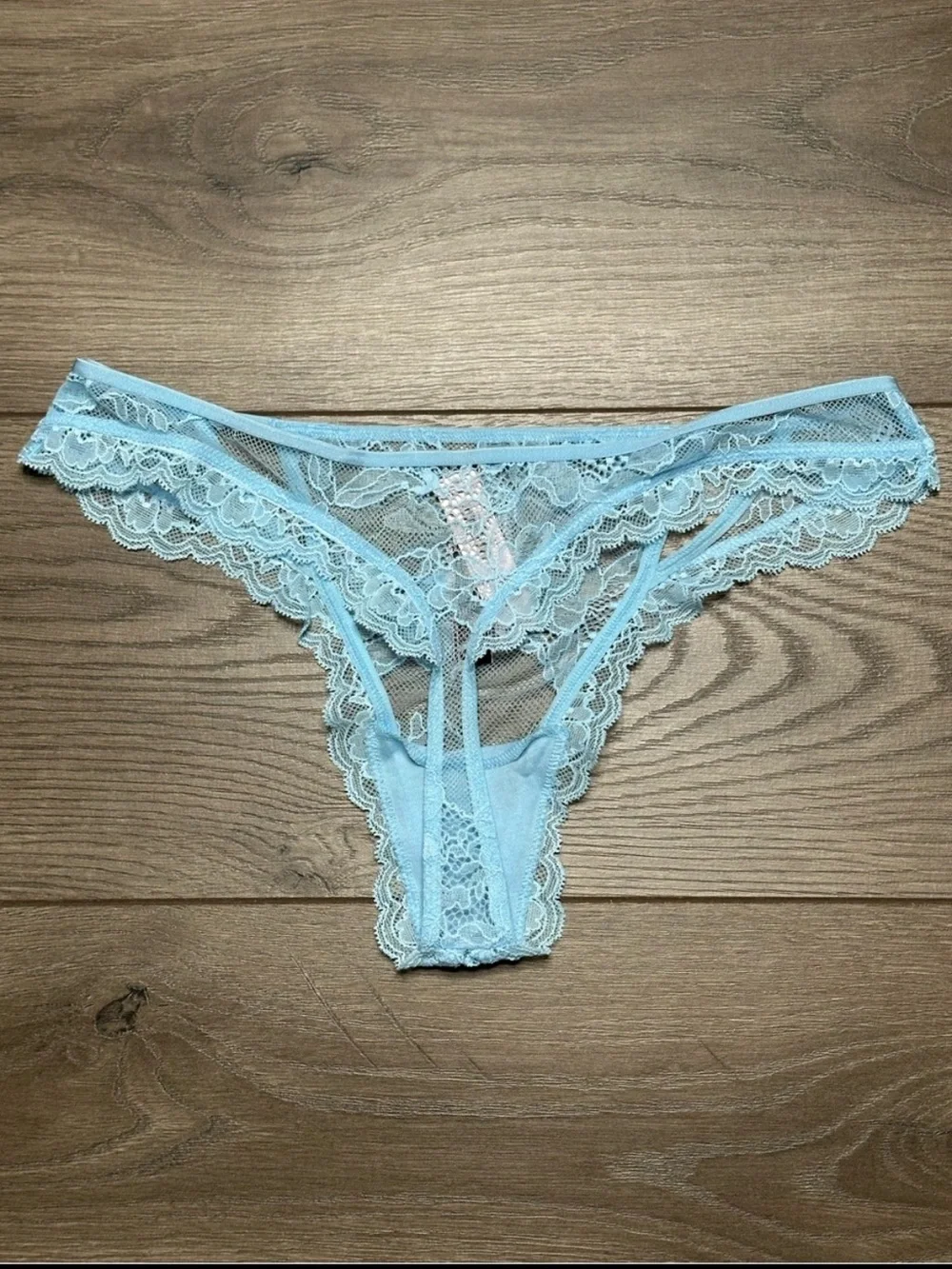 Victoria's Secret Very Sexy Lace Garter Slip And Thong Panty Set Blue Medium